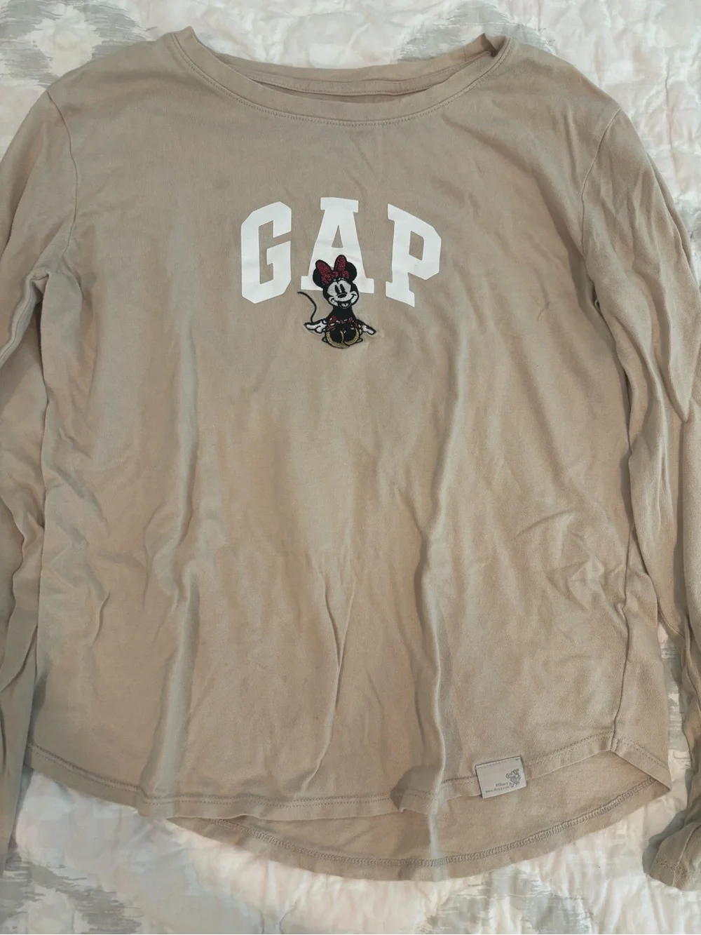 GAP Beige Long-Sleeve Tee with Minnie Mouse Graphic